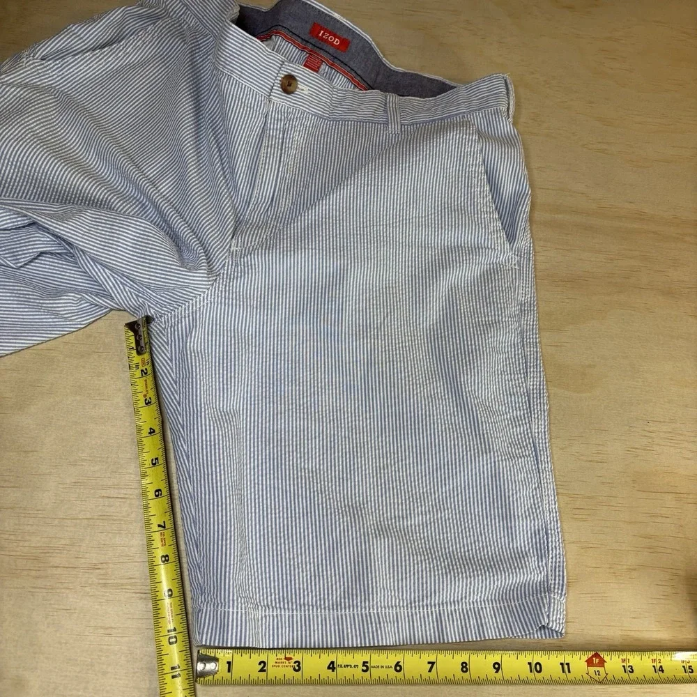 IZOD Men's Shorts Size 36 x 10.5 Seersucker Blue White Striped FLAT FRONT CHINO - Picture 6 of 6